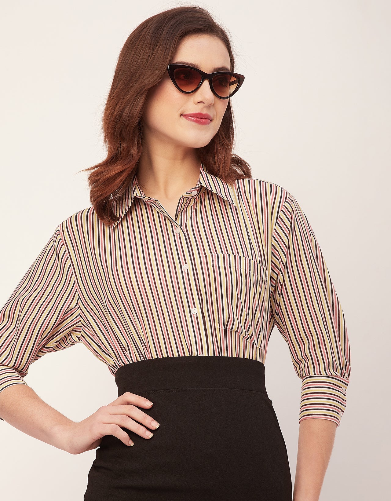 Cuff Sleeves Spread Collar Cotton Shirt