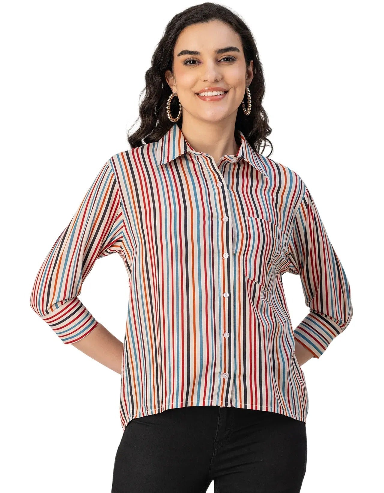 Cuff Sleeves Spread Collar Cotton Shirt