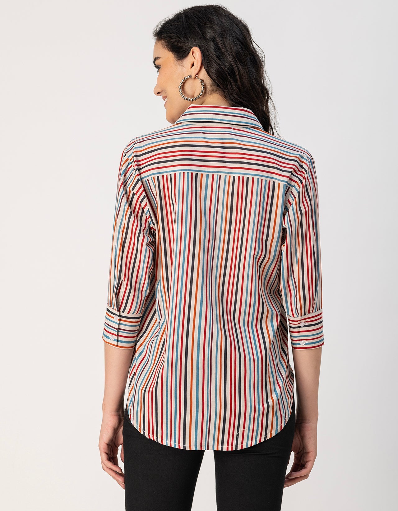 Cuff Sleeves Spread Collar Cotton Shirt