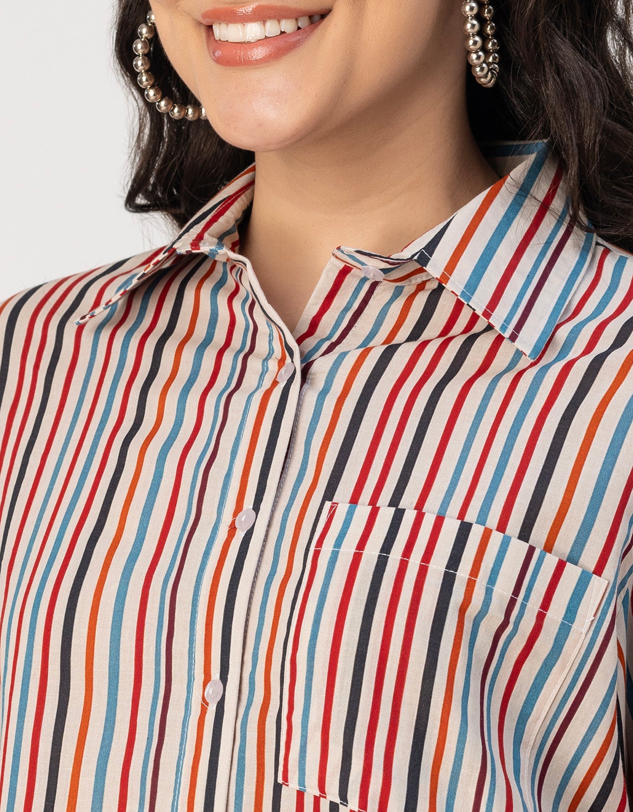 Cuff Sleeves Spread Collar Cotton Shirt