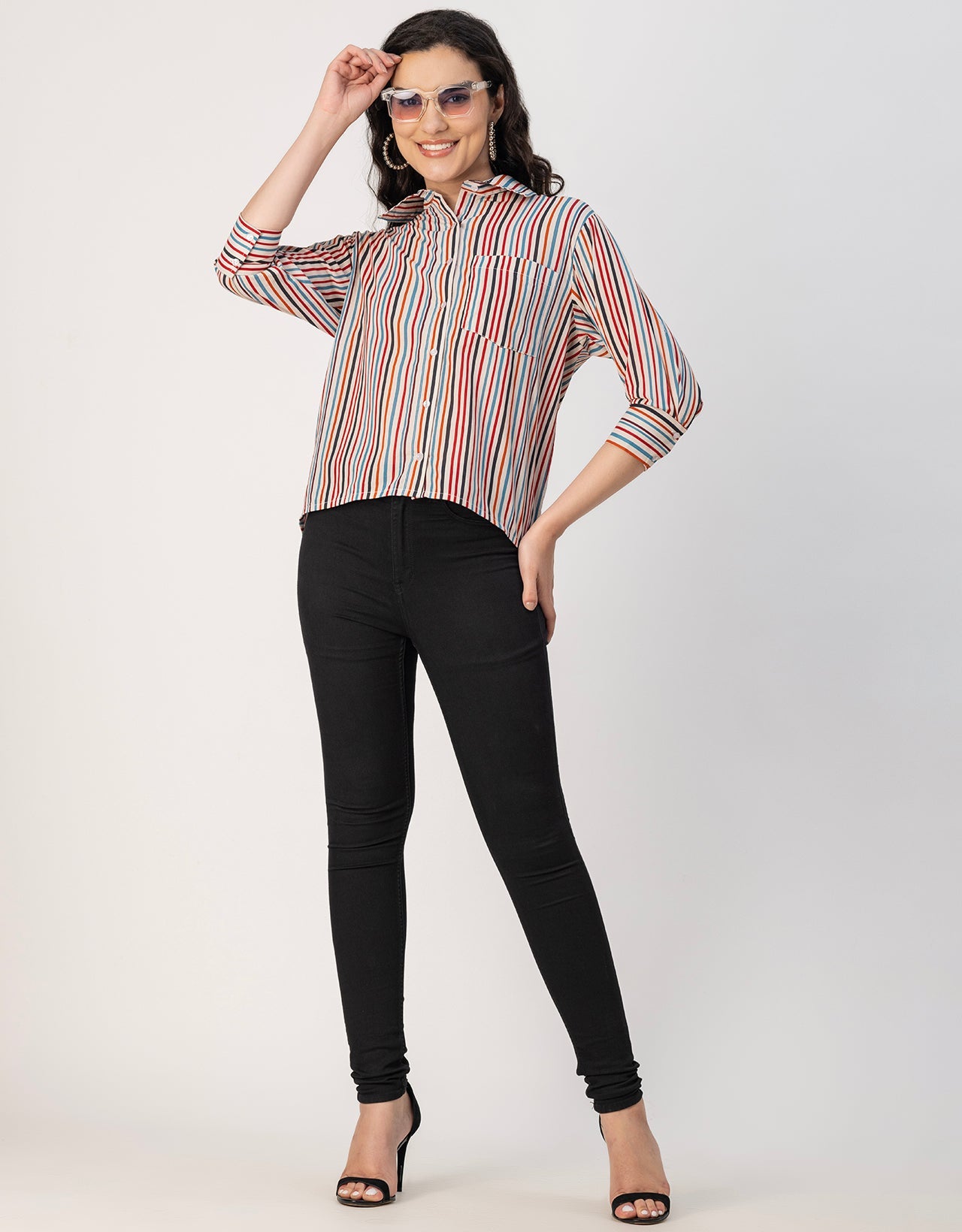 Cuff Sleeves Spread Collar Cotton Shirt
