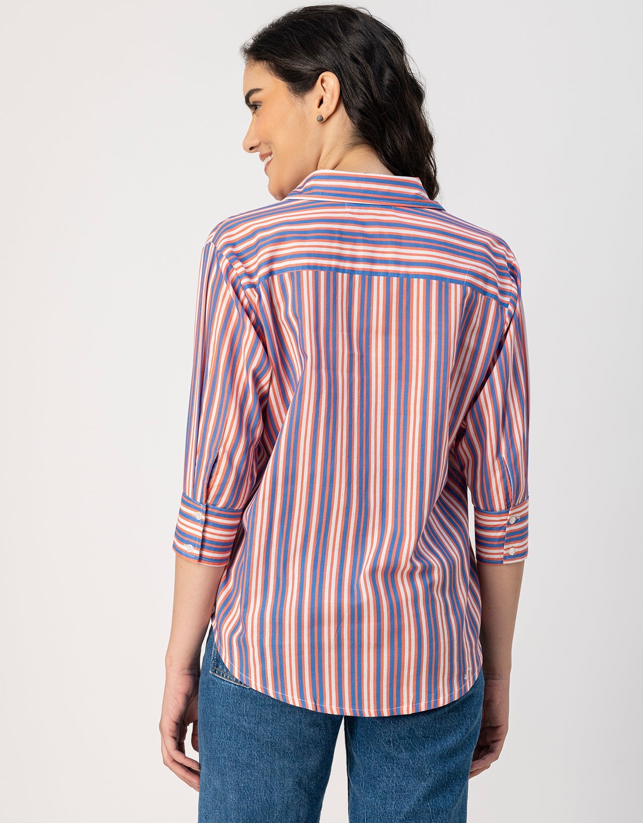 Cuff Sleeves Spread Collar Cotton Shirt