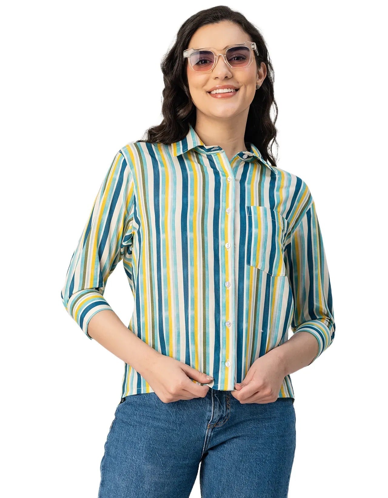 Cuff Sleeves Spread Collar Cotton Shirt
