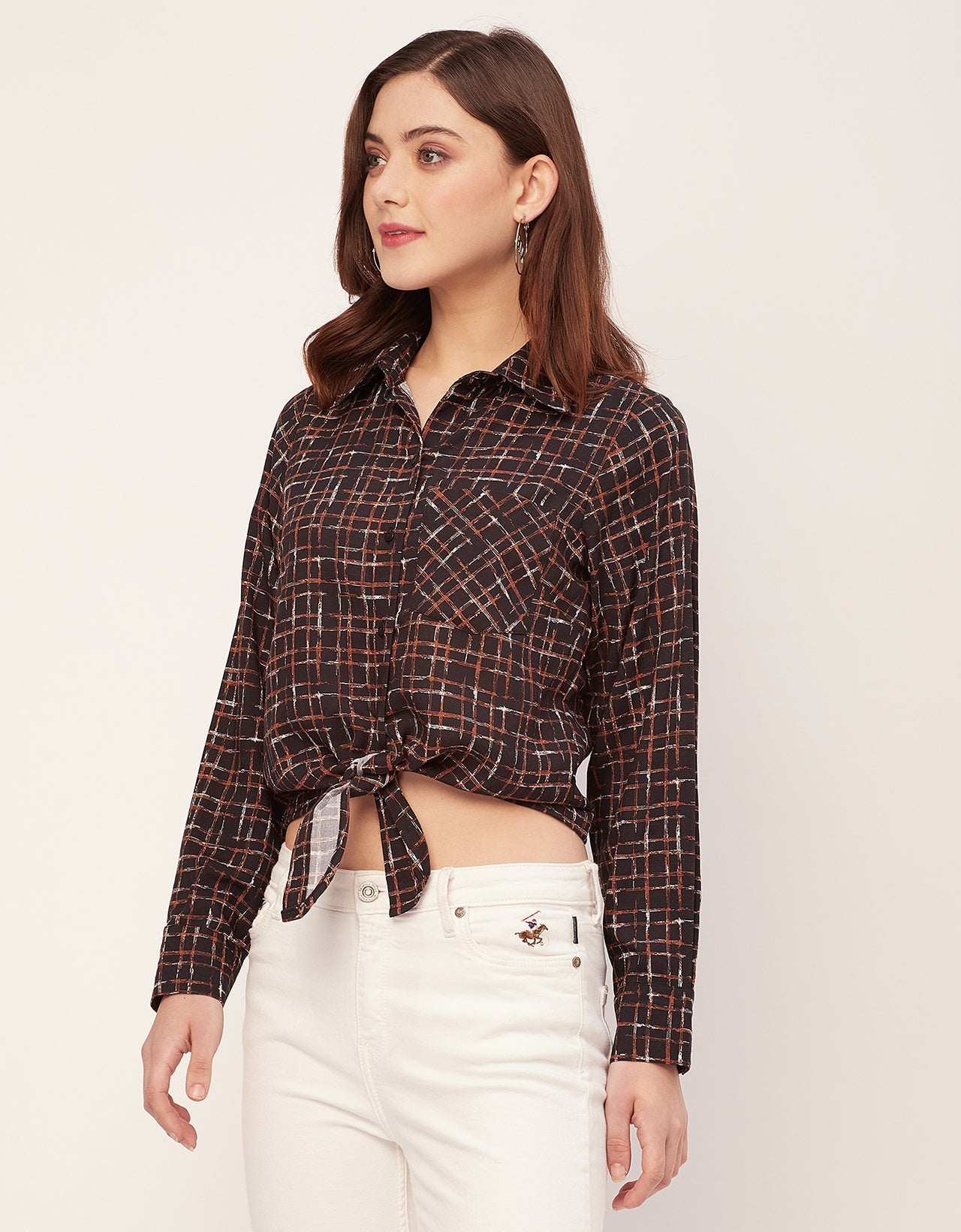 Long Sleeves Spread Collar Rayon Shirt
