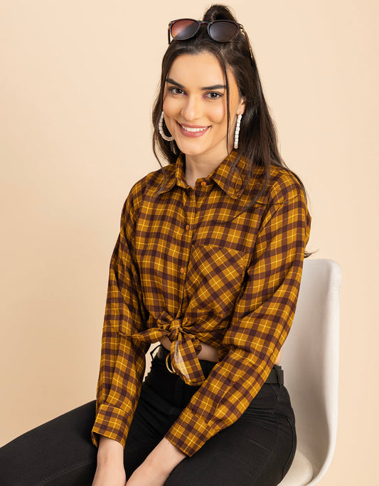 Long Sleeves Spread Collar Rayon Shirt
