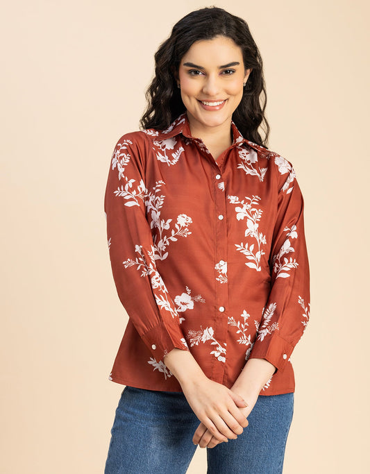 Long Sleeves Spread Collar Shirt Printed Shirt