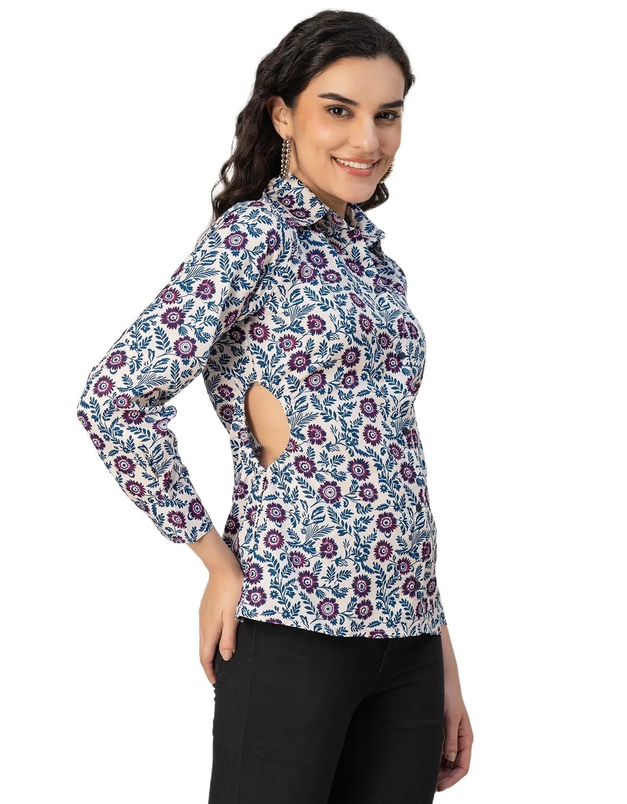 Long Sleeves Spread Collar Shirt Printed Shirt