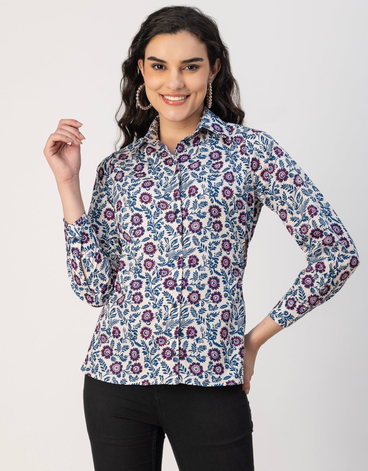 Long Sleeves Spread Collar Shirt Printed Shirt