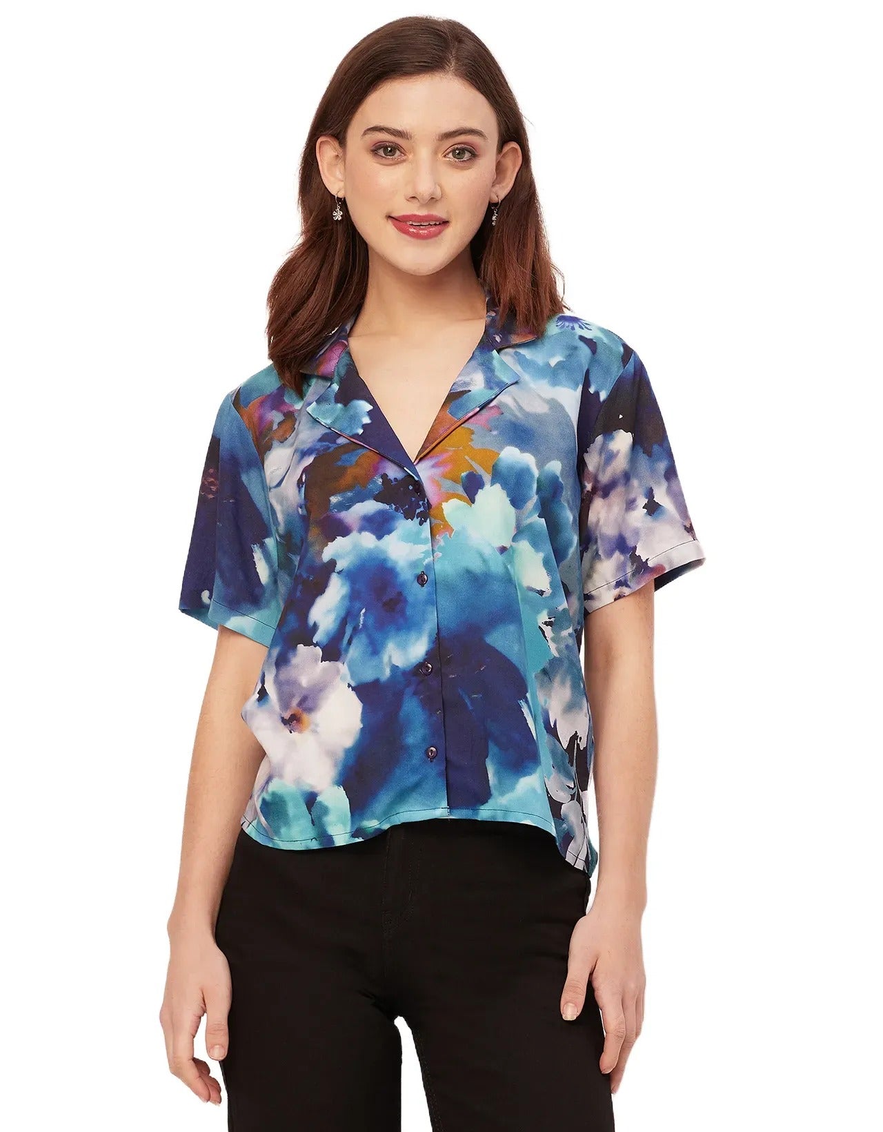 Short Sleeves Notch Collar Rayon Shirt
