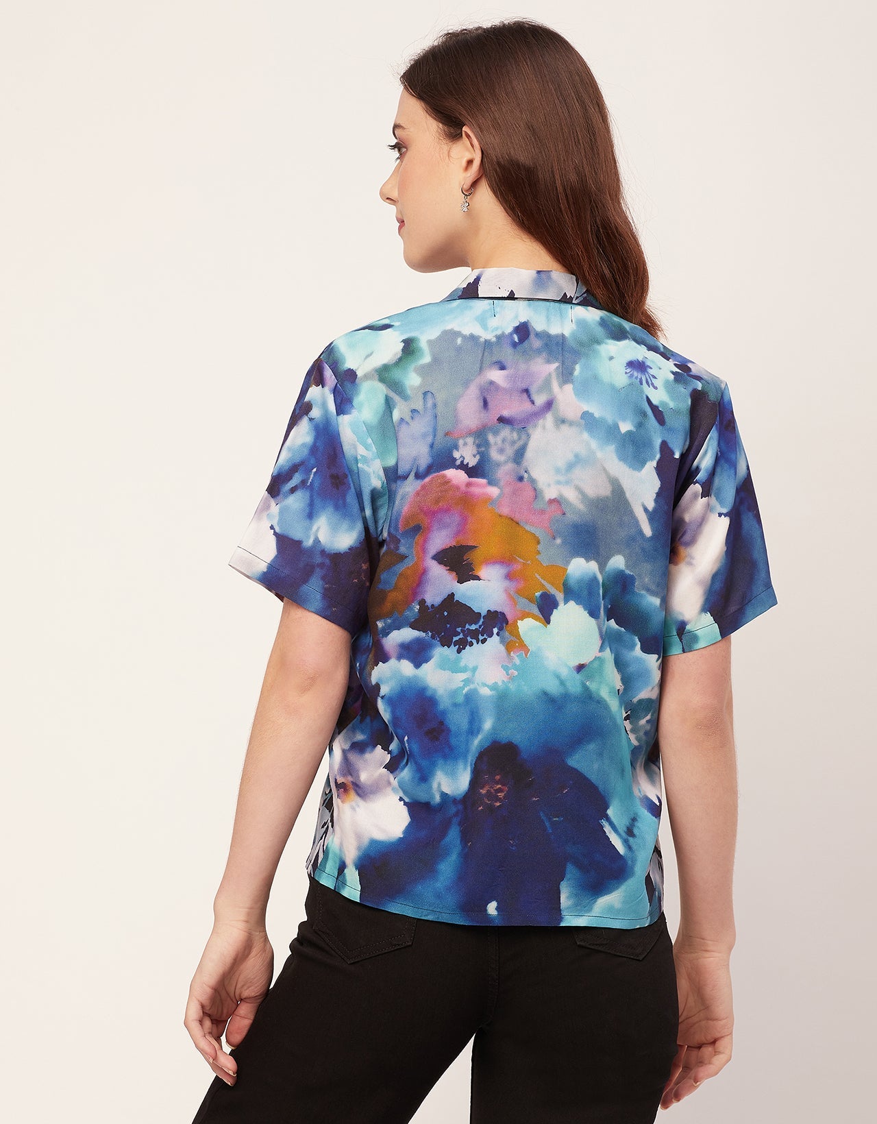 Short Sleeves Notch Collar Rayon Shirt
