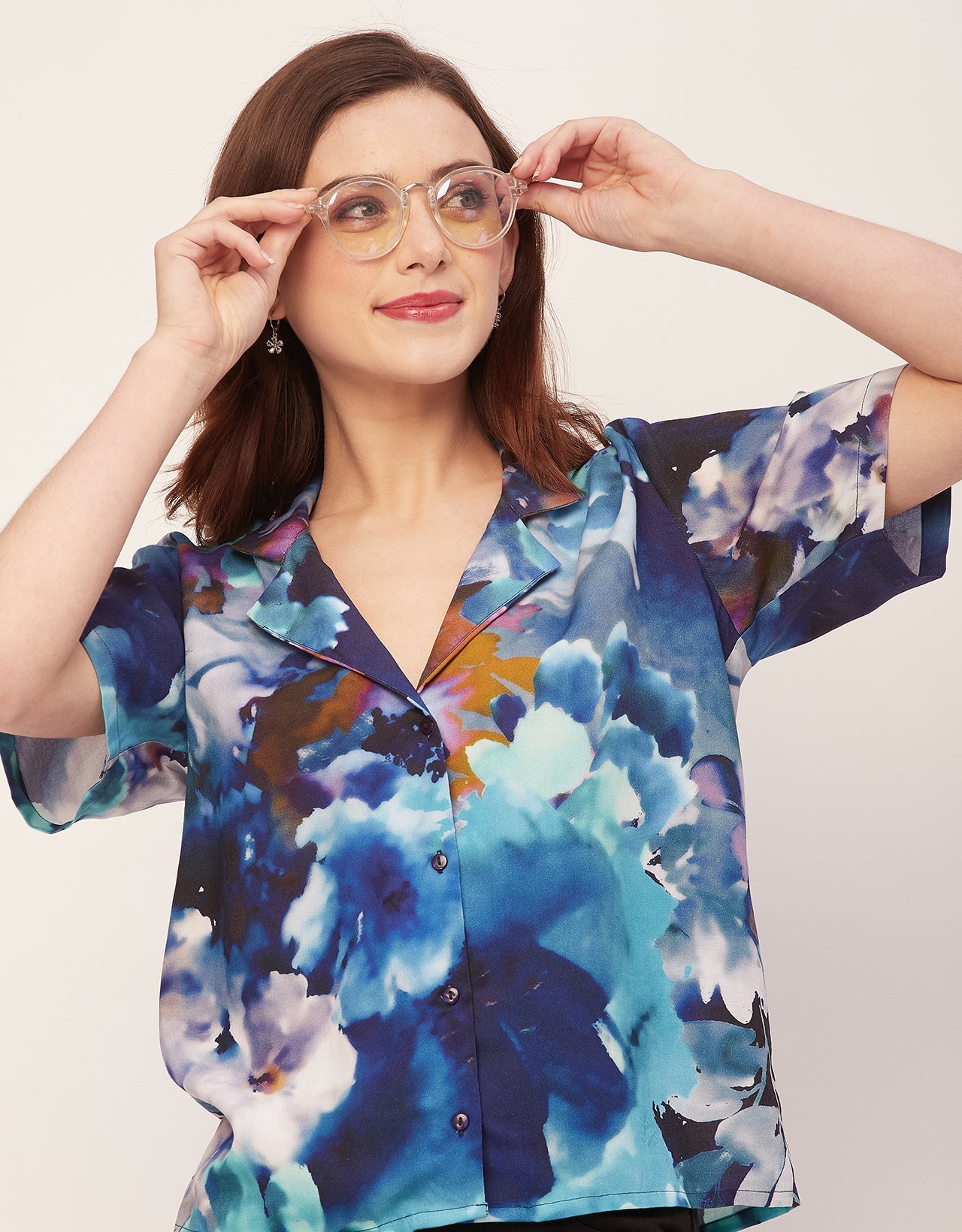 Short Sleeves Notch Collar Rayon Shirt