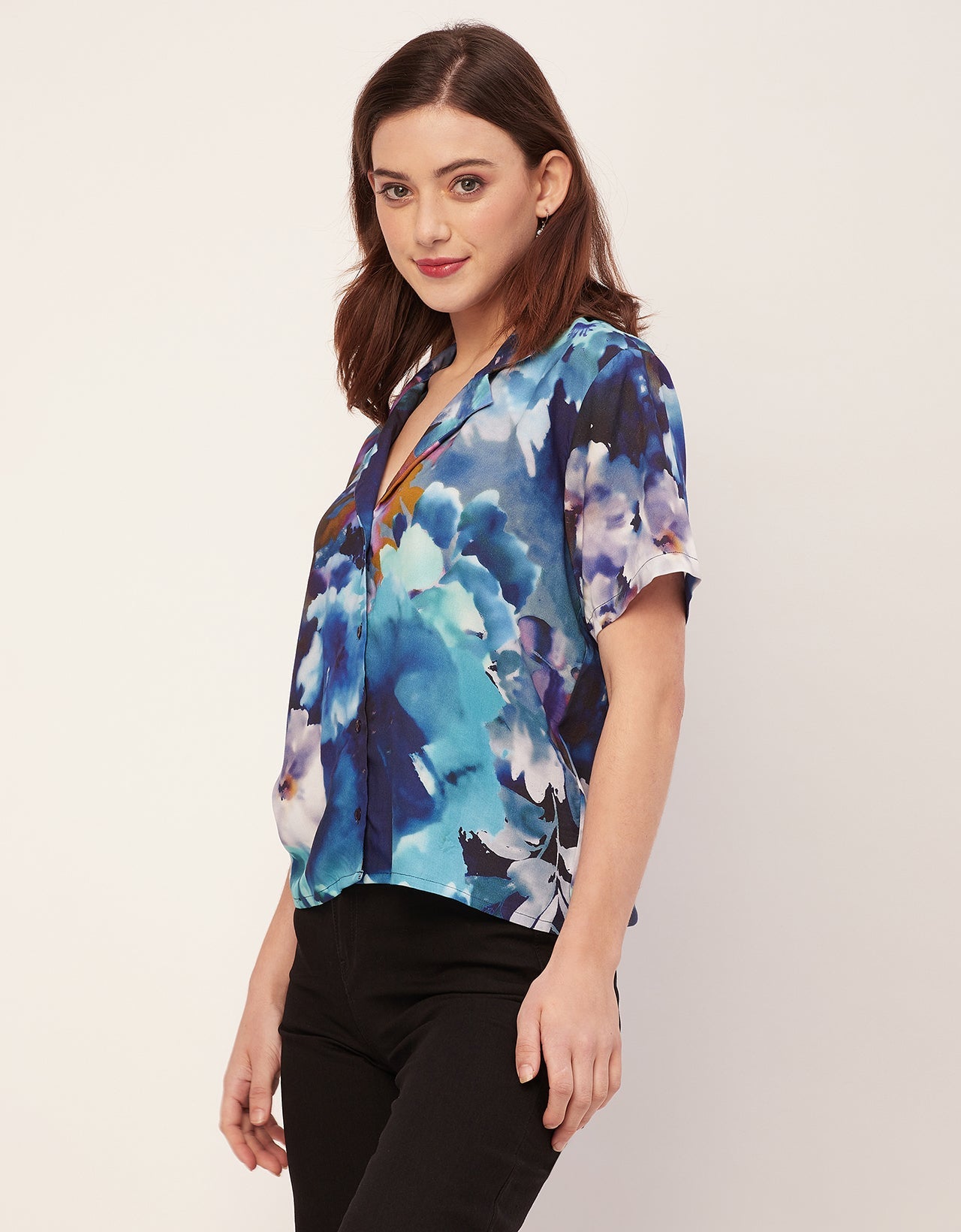Short Sleeves Notch Collar Rayon Shirt