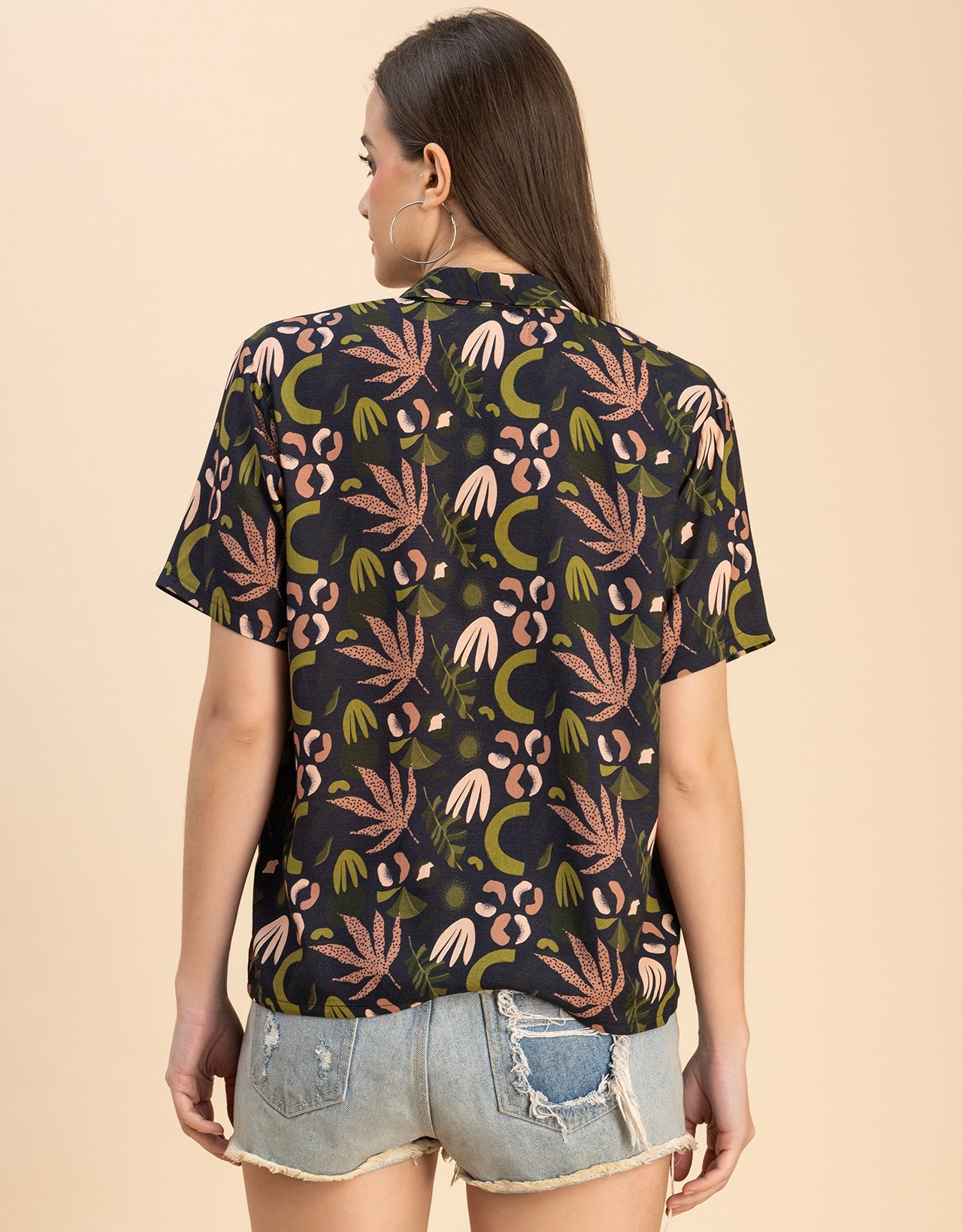 Short Sleeves Notch Collar Rayon Shirt