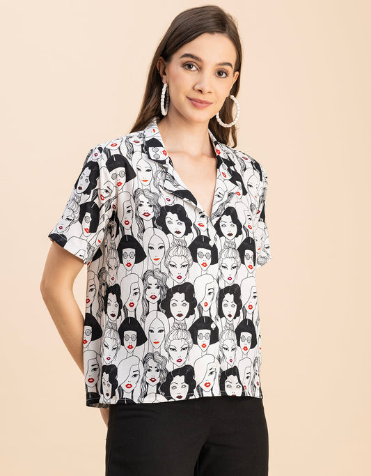 Short Sleeves Notch Collar Rayon Shirt