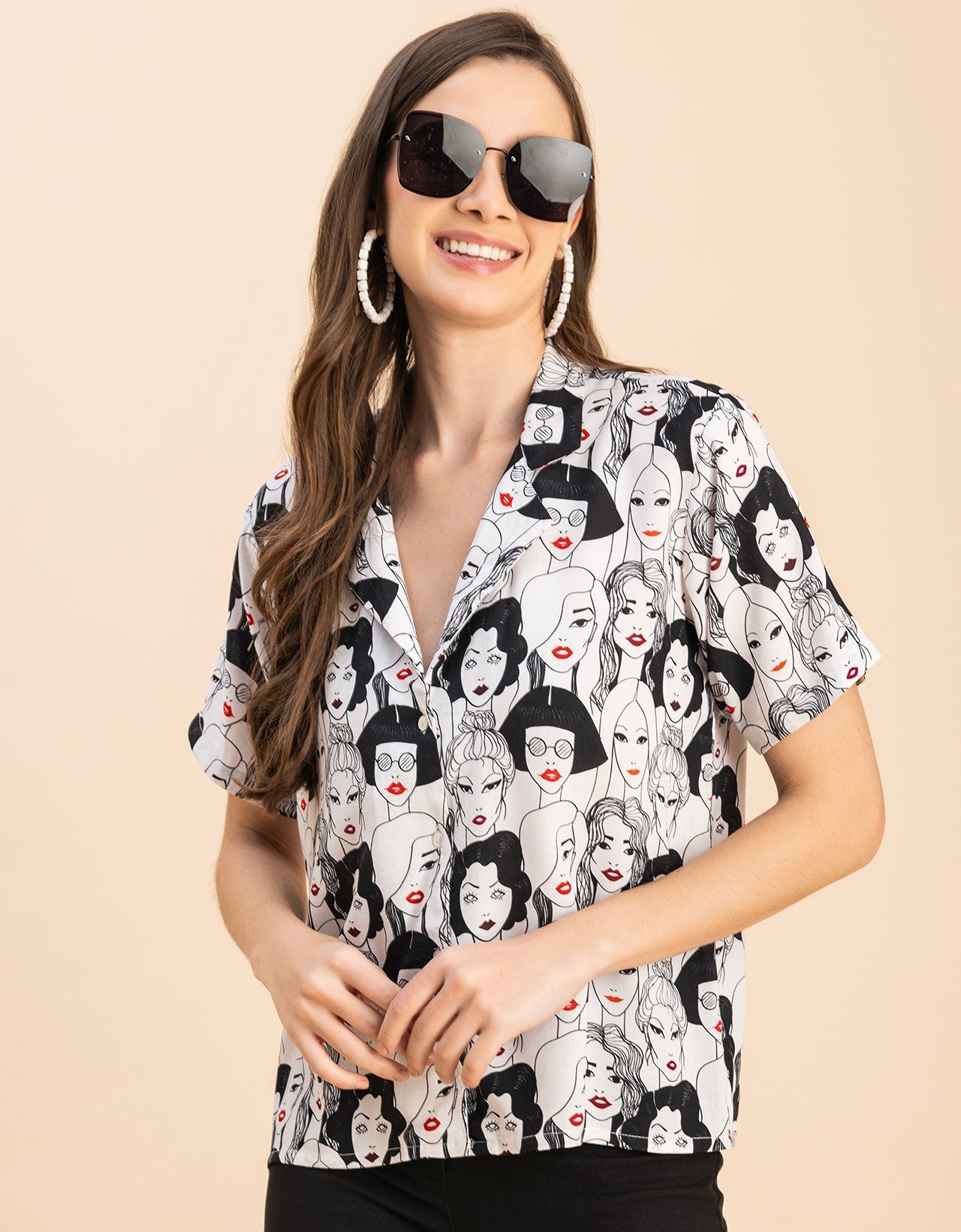 Short Sleeves Notch Collar Rayon Shirt