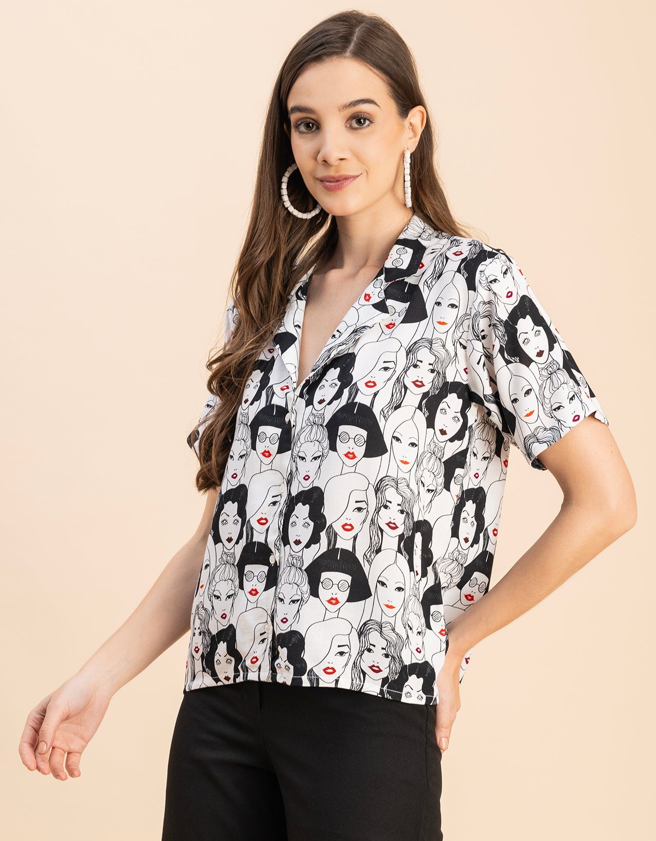 Short Sleeves Notch Collar Rayon Shirt