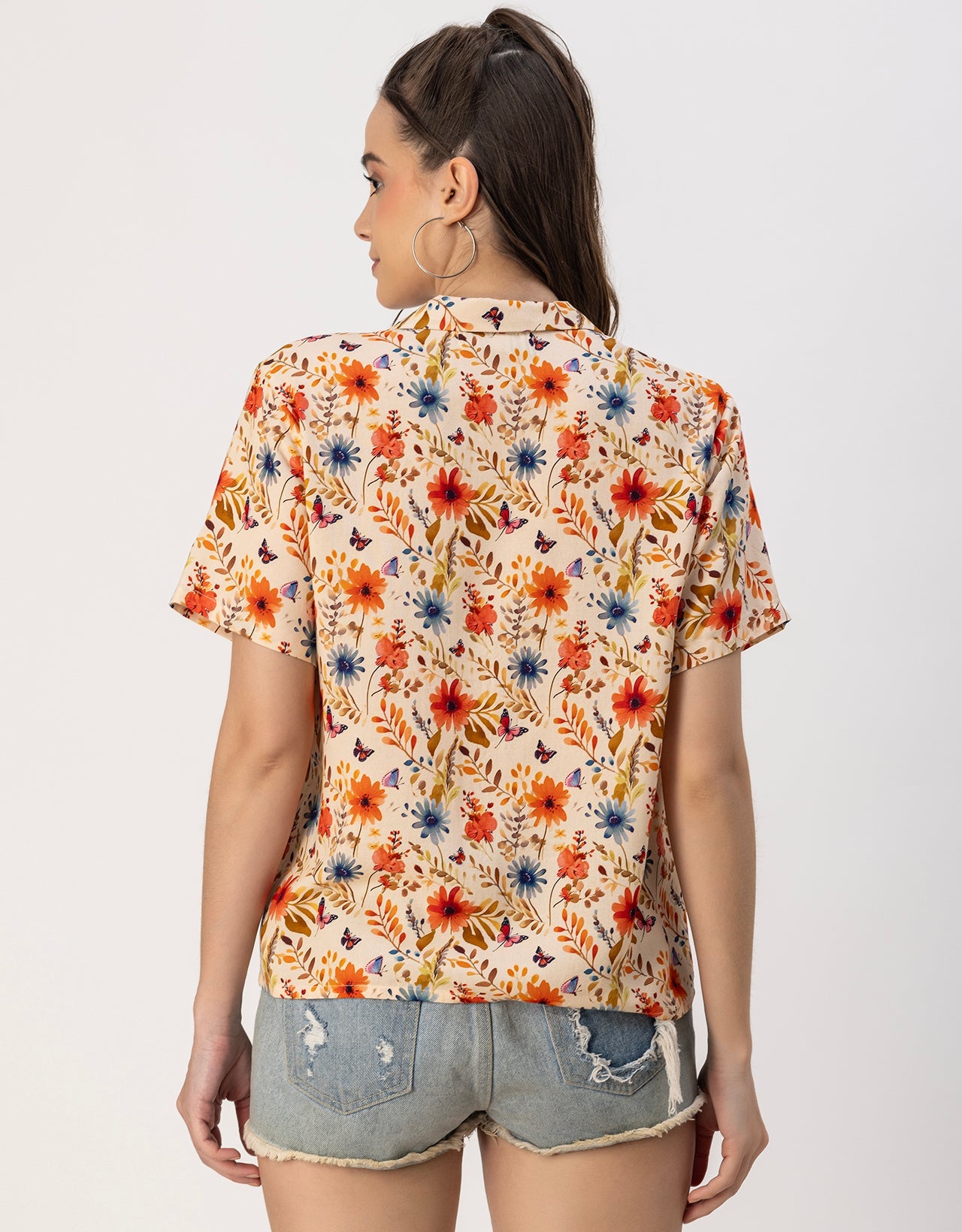 Short Sleeves Notch Collar Rayon Shirt
