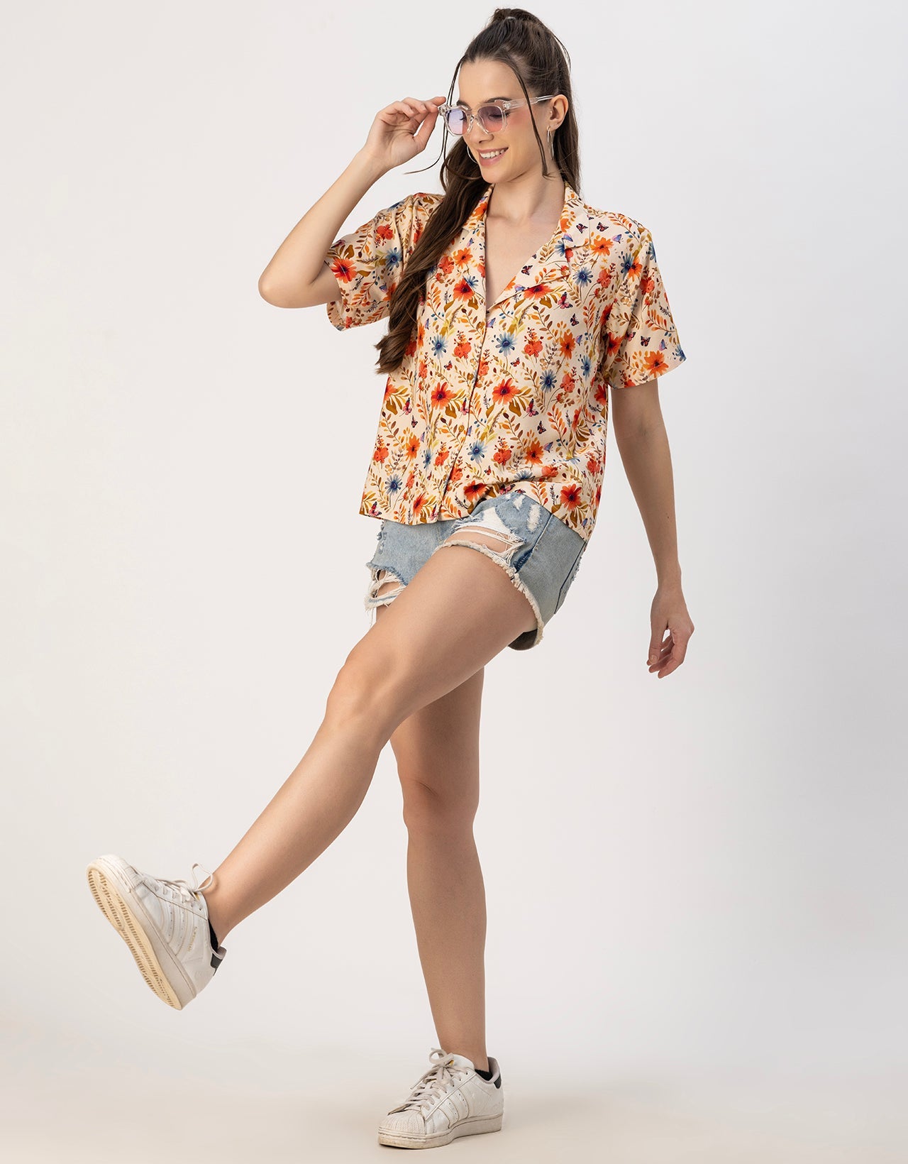 Short Sleeves Notch Collar Rayon Shirt