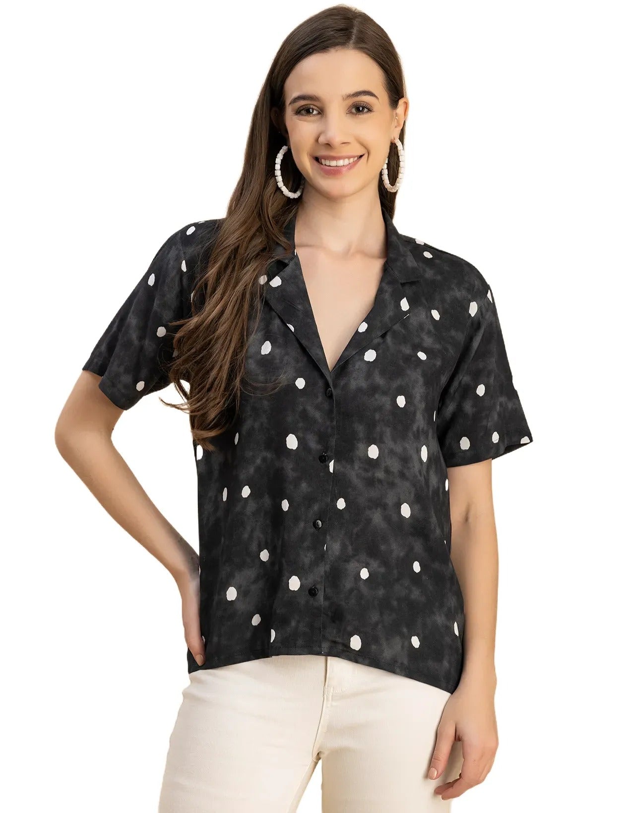 Short Sleeves Notch Collar Rayon Shirt