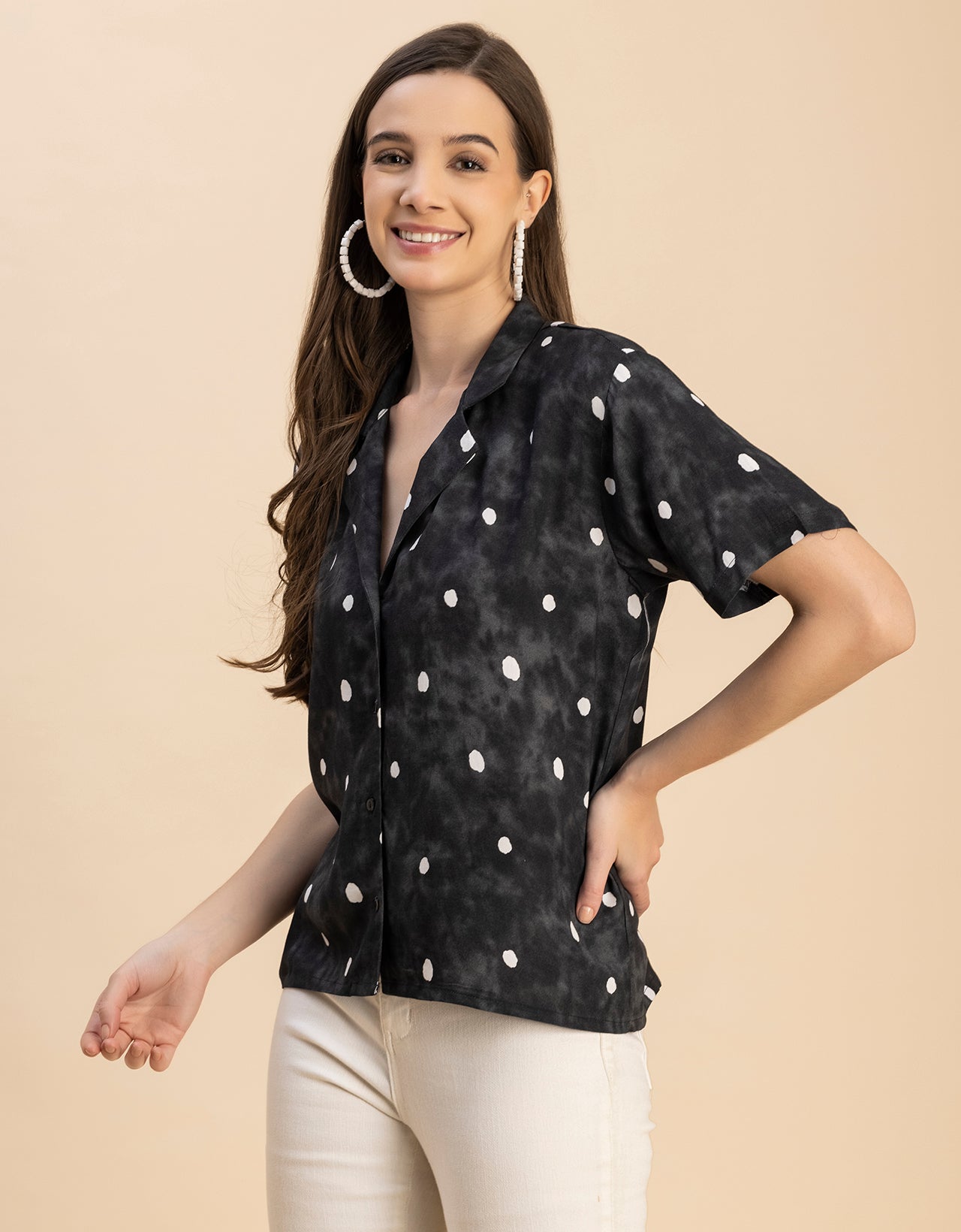Short Sleeves Notch Collar Rayon Shirt