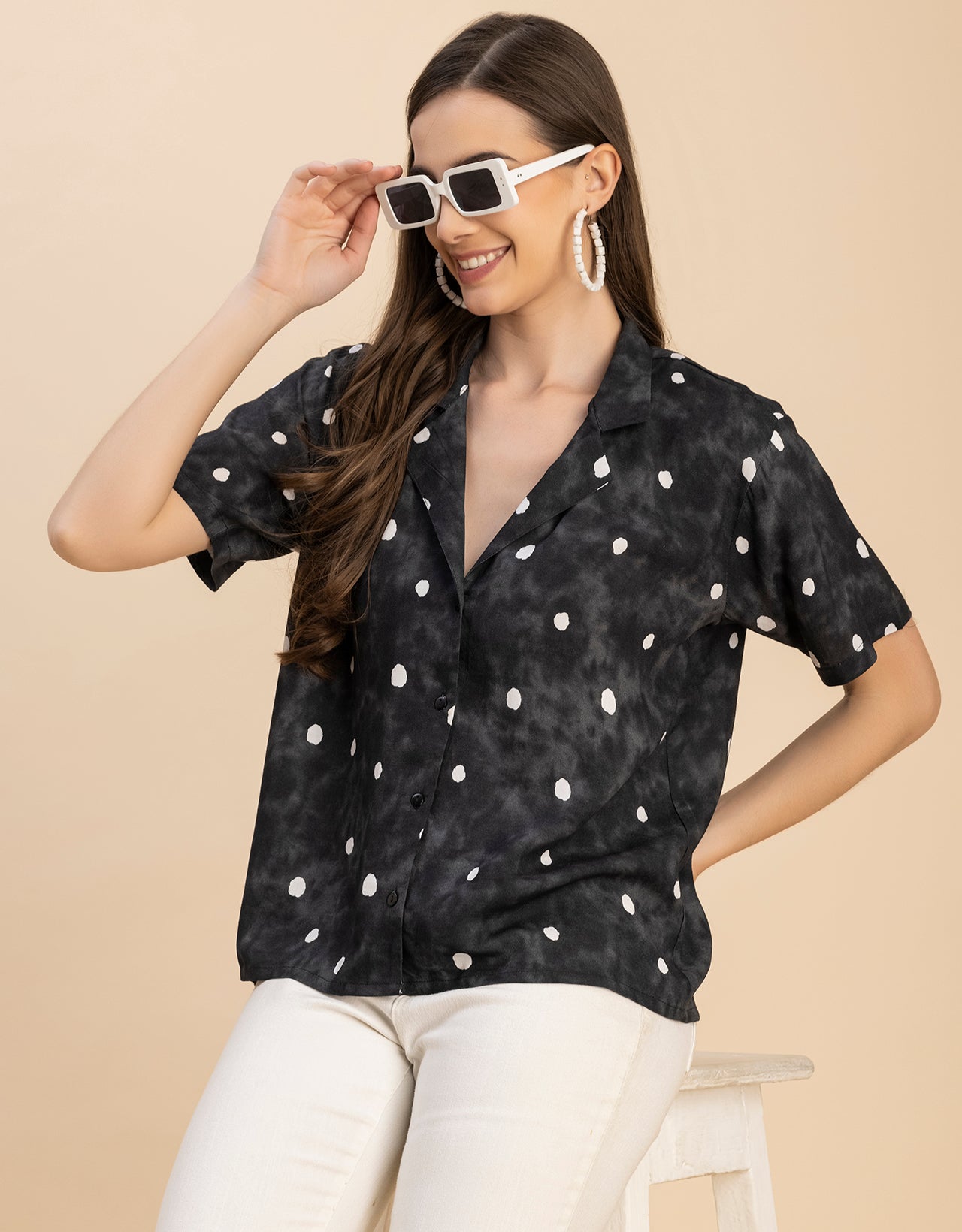 Short Sleeves Notch Collar Rayon Shirt
