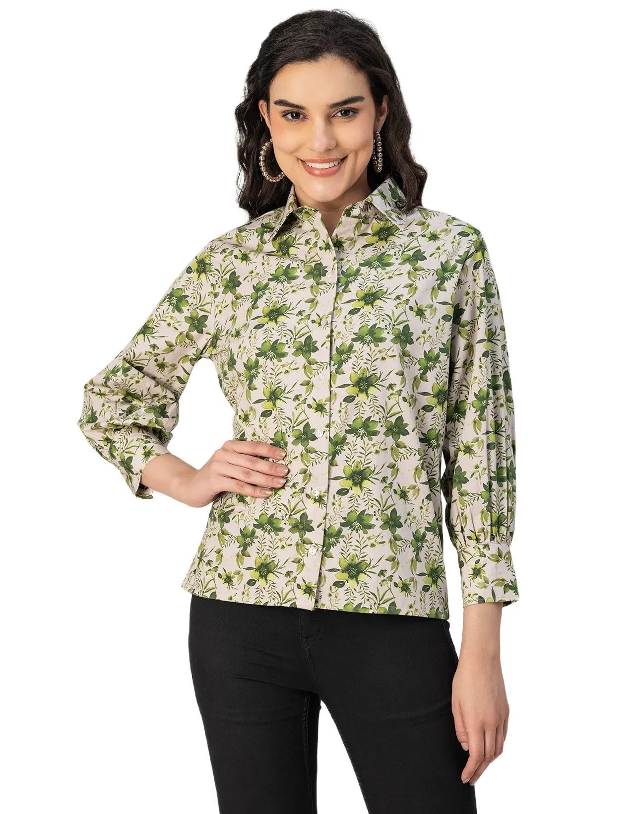 Long Sleeves Spread Collar Shirt Cotton Shirt