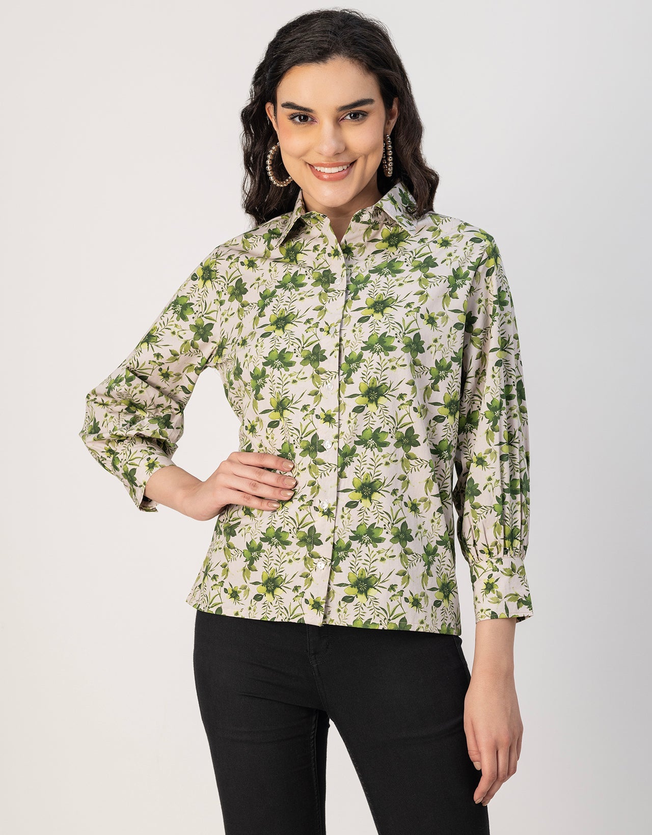 Long Sleeves Spread Collar Shirt Cotton Shirt