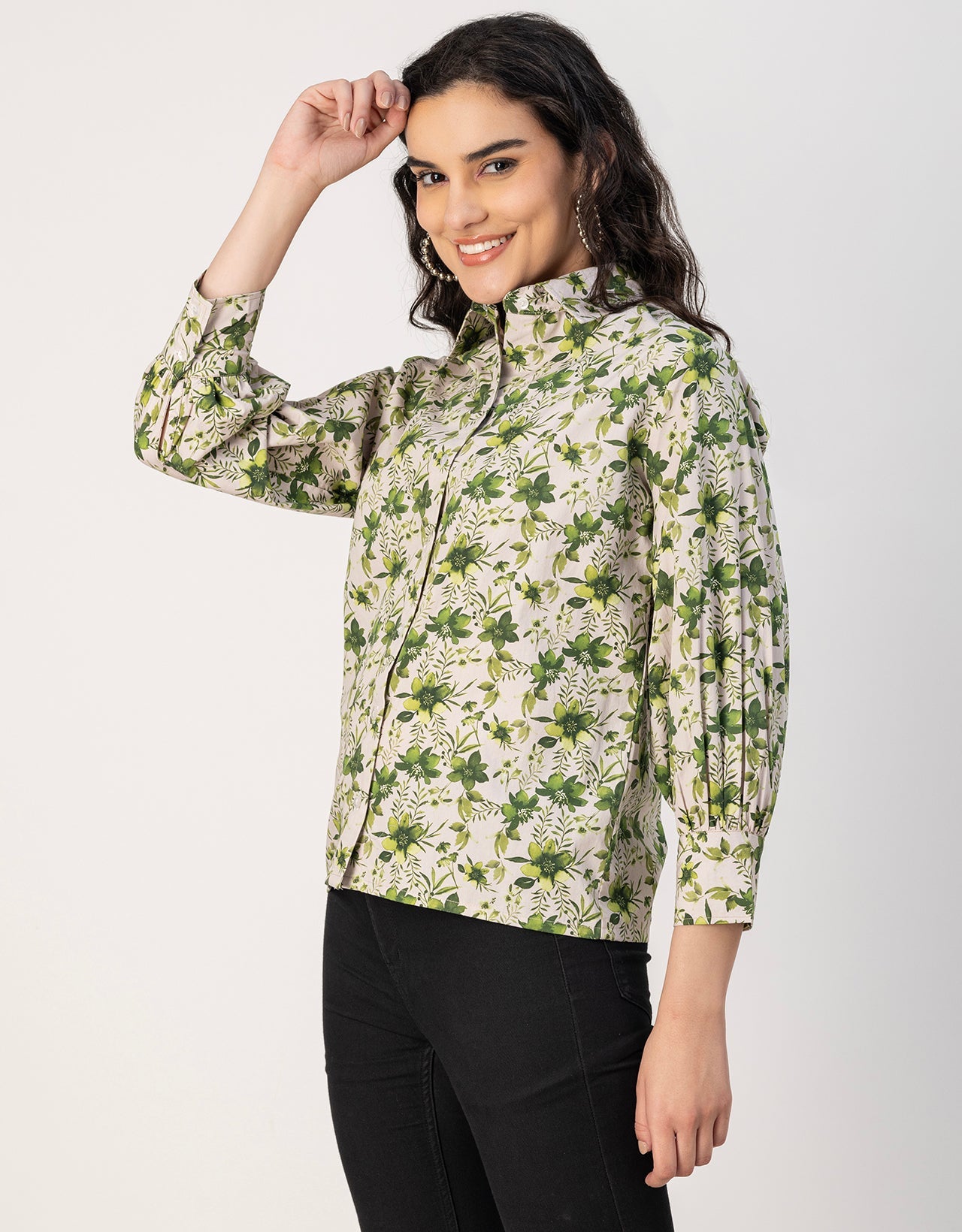 Long Sleeves Spread Collar Shirt Cotton Shirt