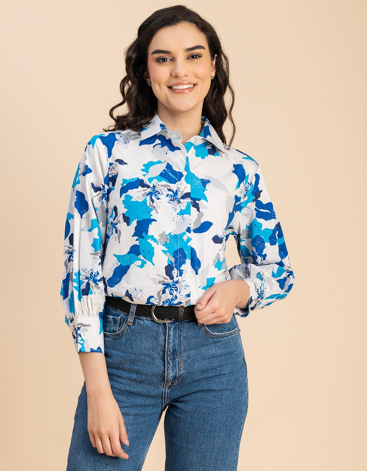 Long Sleeves Spread Collar Shirt Cotton Shirt