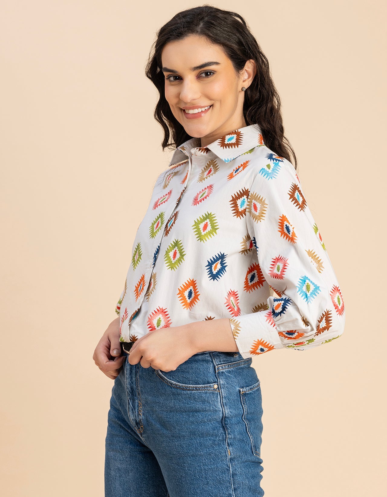 Long Sleeves Spread Collar Shirt Cotton Shirt