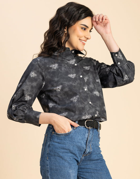 Long Sleeves Spread Collar Shirt Cotton Shirt