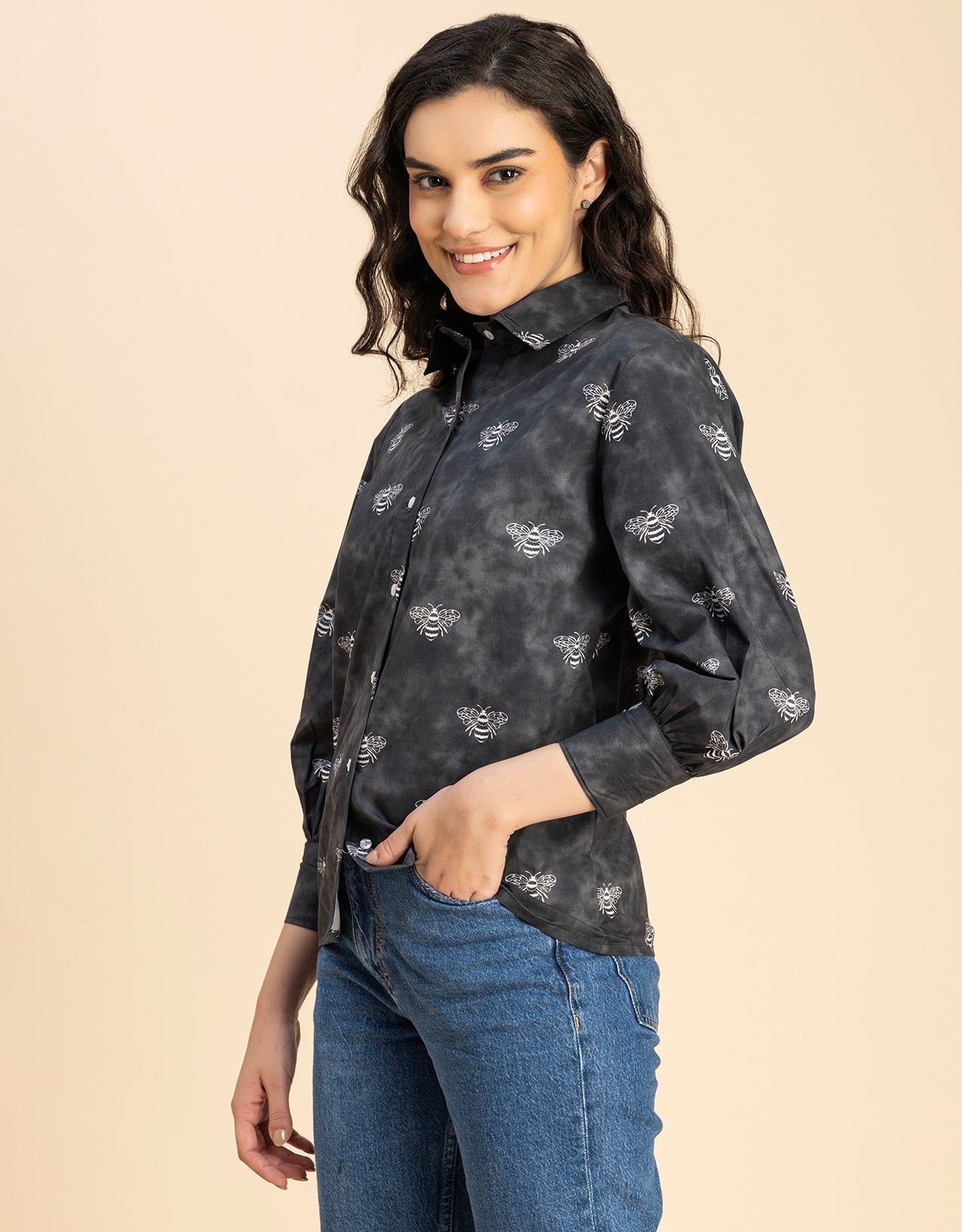 Long Sleeves Spread Collar Shirt Cotton Shirt