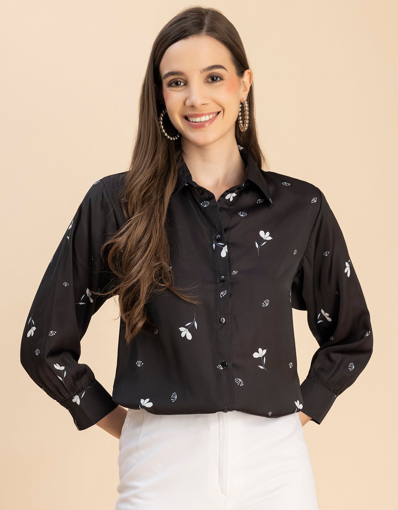 Long Sleeves Spread Collar Cotton Shirt