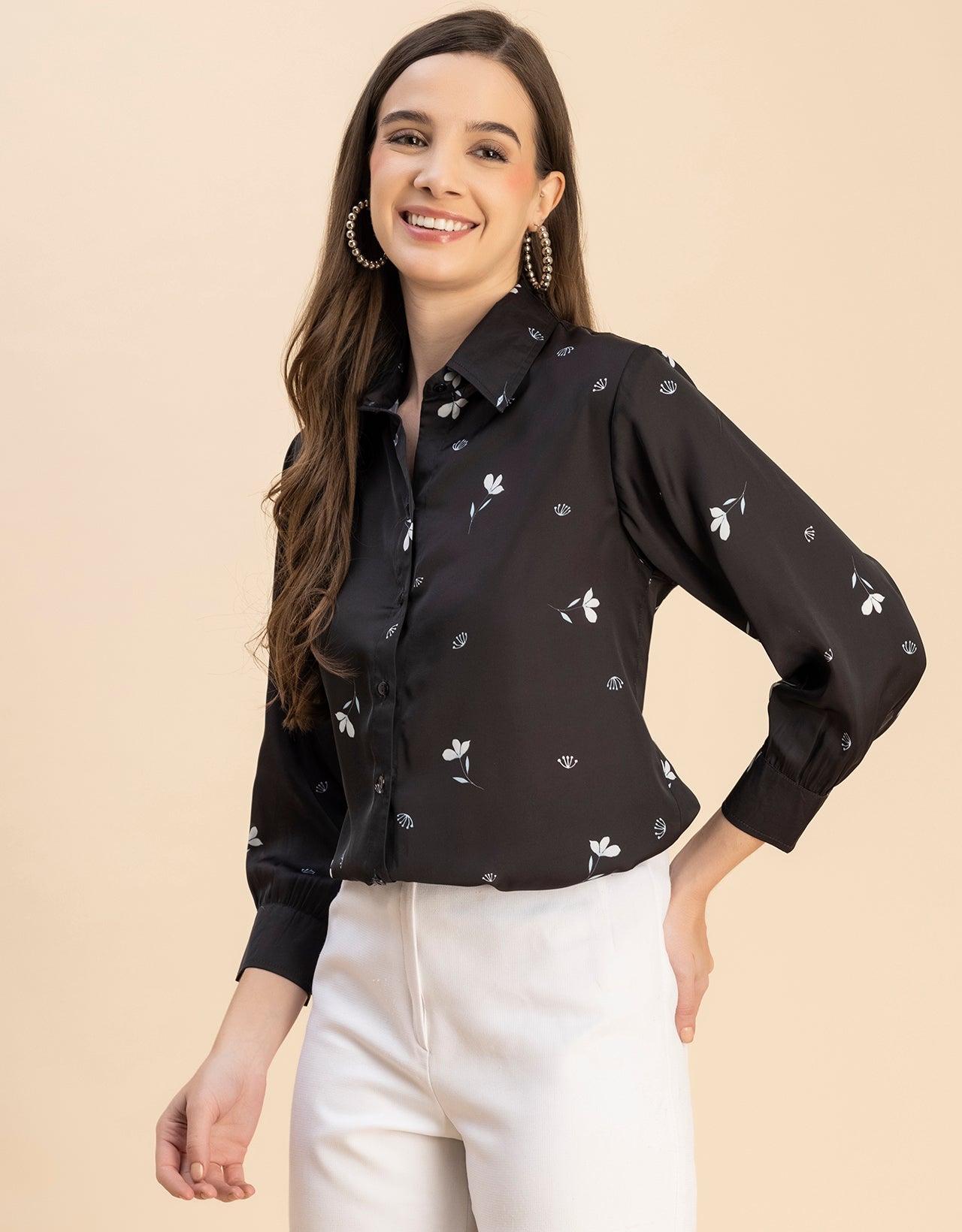 Long Sleeves Spread Collar Cotton Shirt