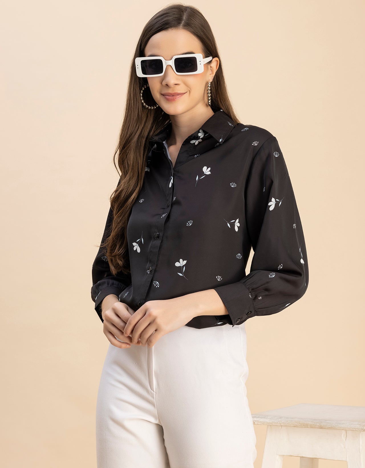 Long Sleeves Spread Collar Cotton Shirt