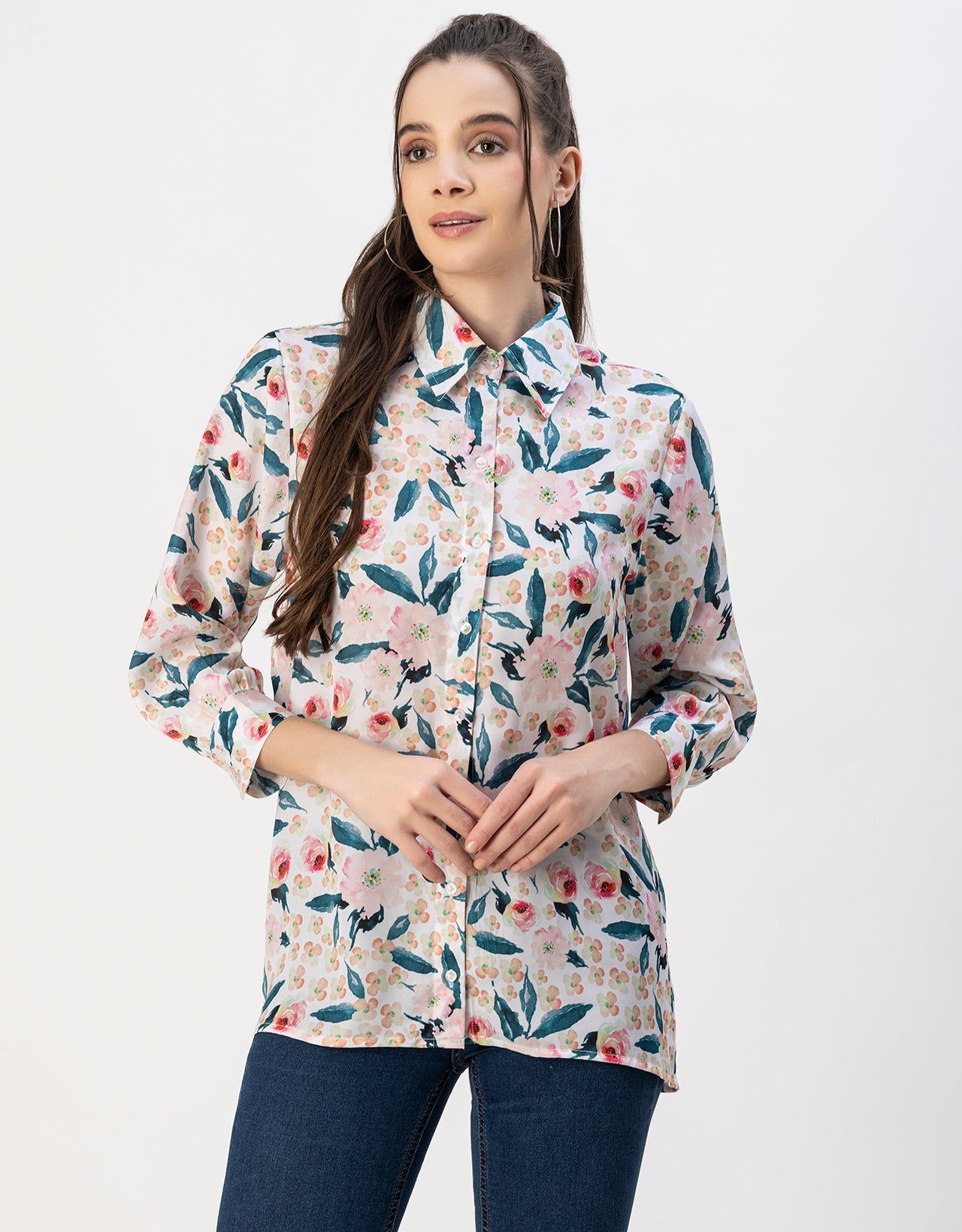 Long Sleeves Spread Collar Cotton Shirt
