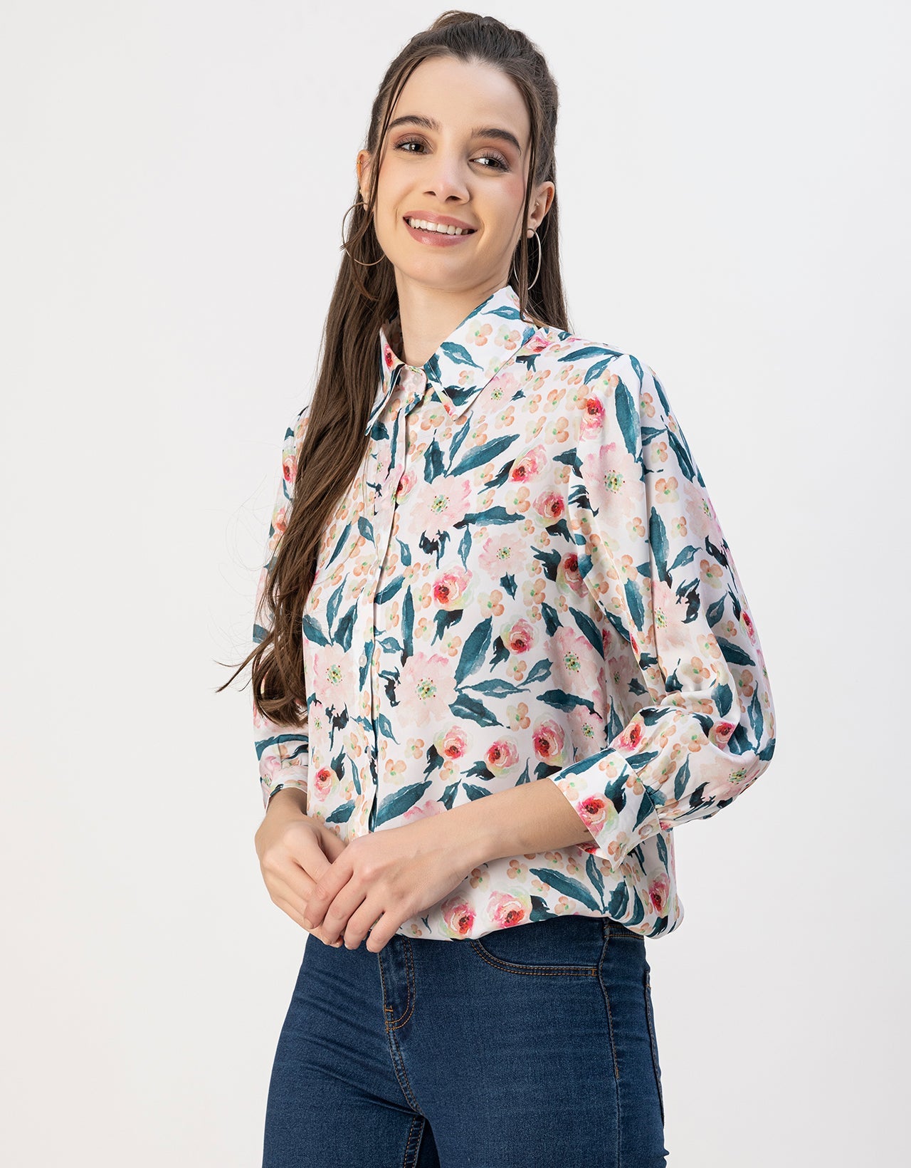 Long Sleeves Spread Collar Cotton Shirt