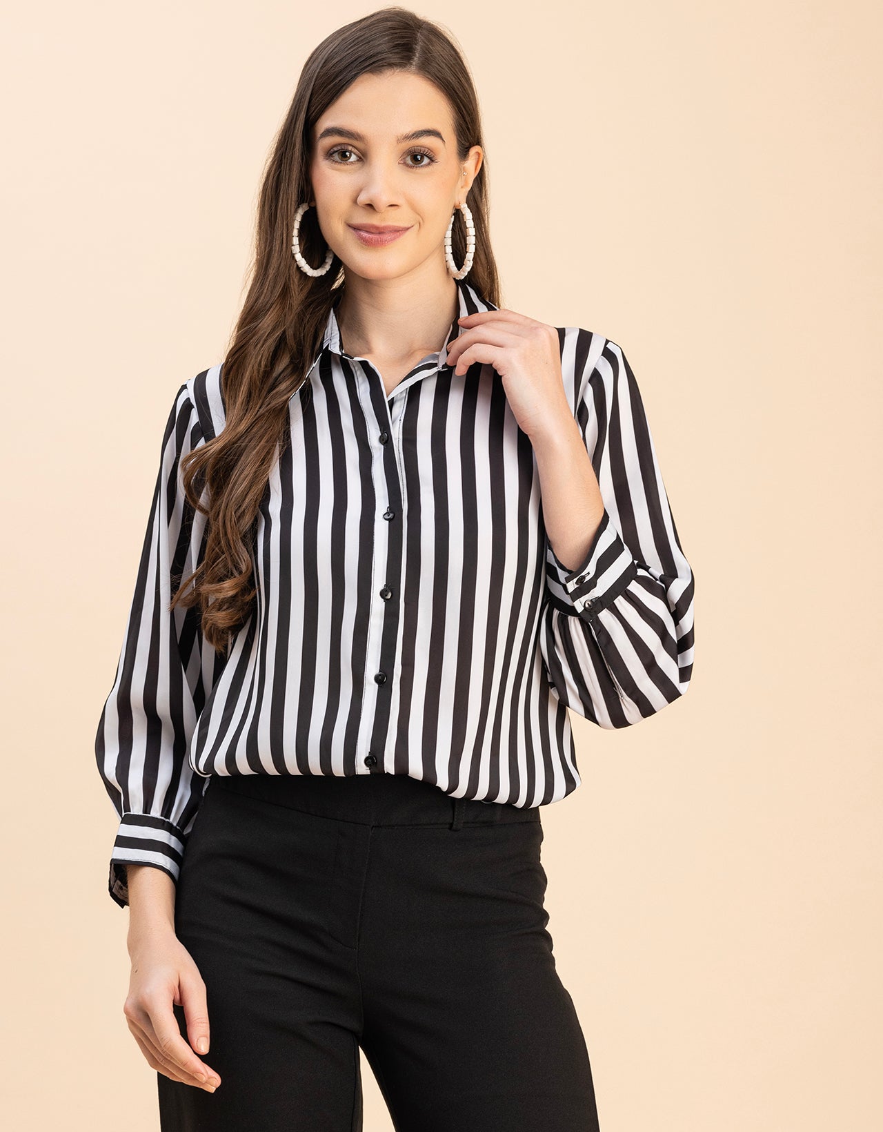 Long Sleeves Spread Collar Cotton Shirt
