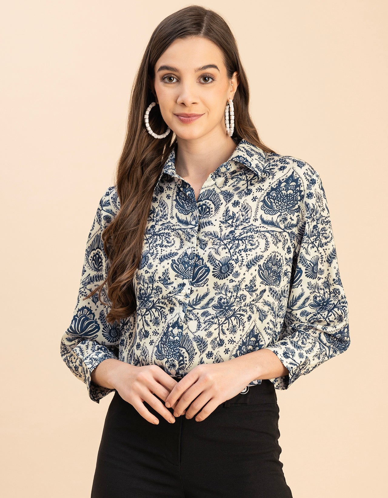 Long Sleeves Spread Collar Cotton Shirt