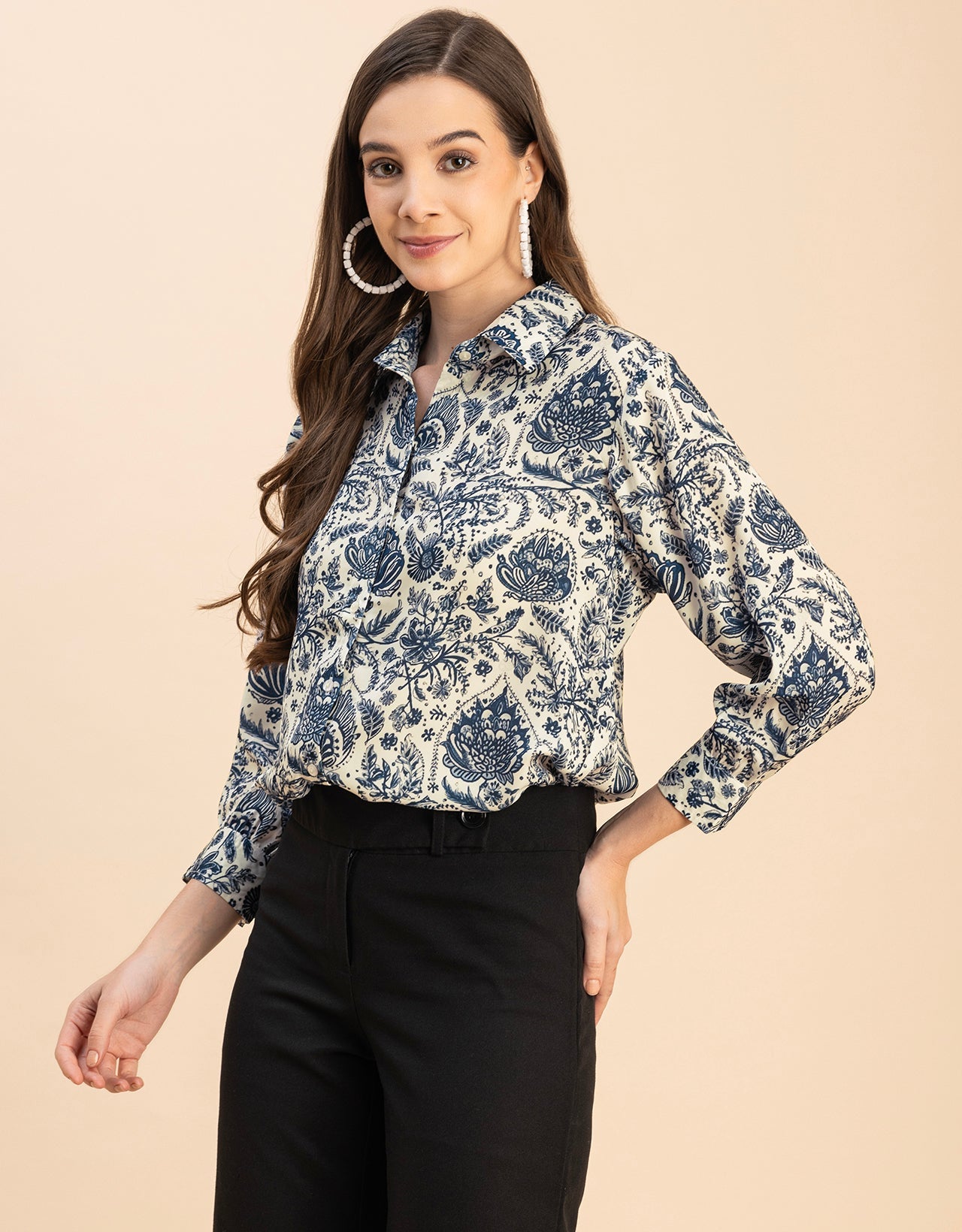 Long Sleeves Spread Collar Cotton Shirt