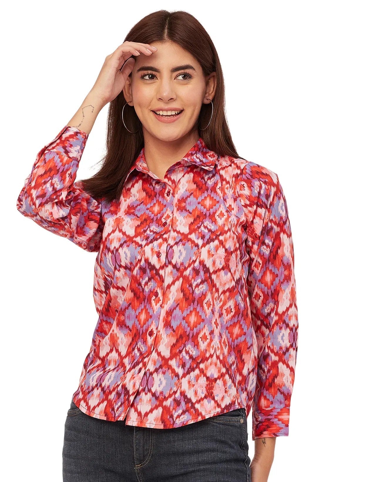 Long Sleeve Spread Collar Cotton Shirt