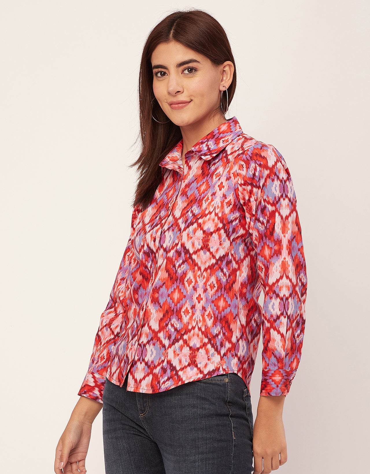 Long Sleeve Spread Collar Cotton Shirt