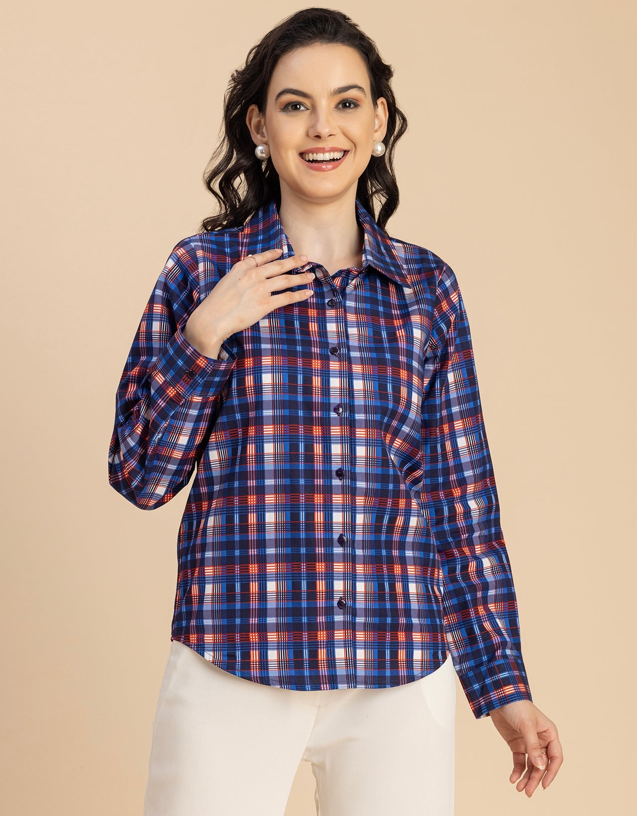 Long Sleeve Spread Collar Cotton Shirt