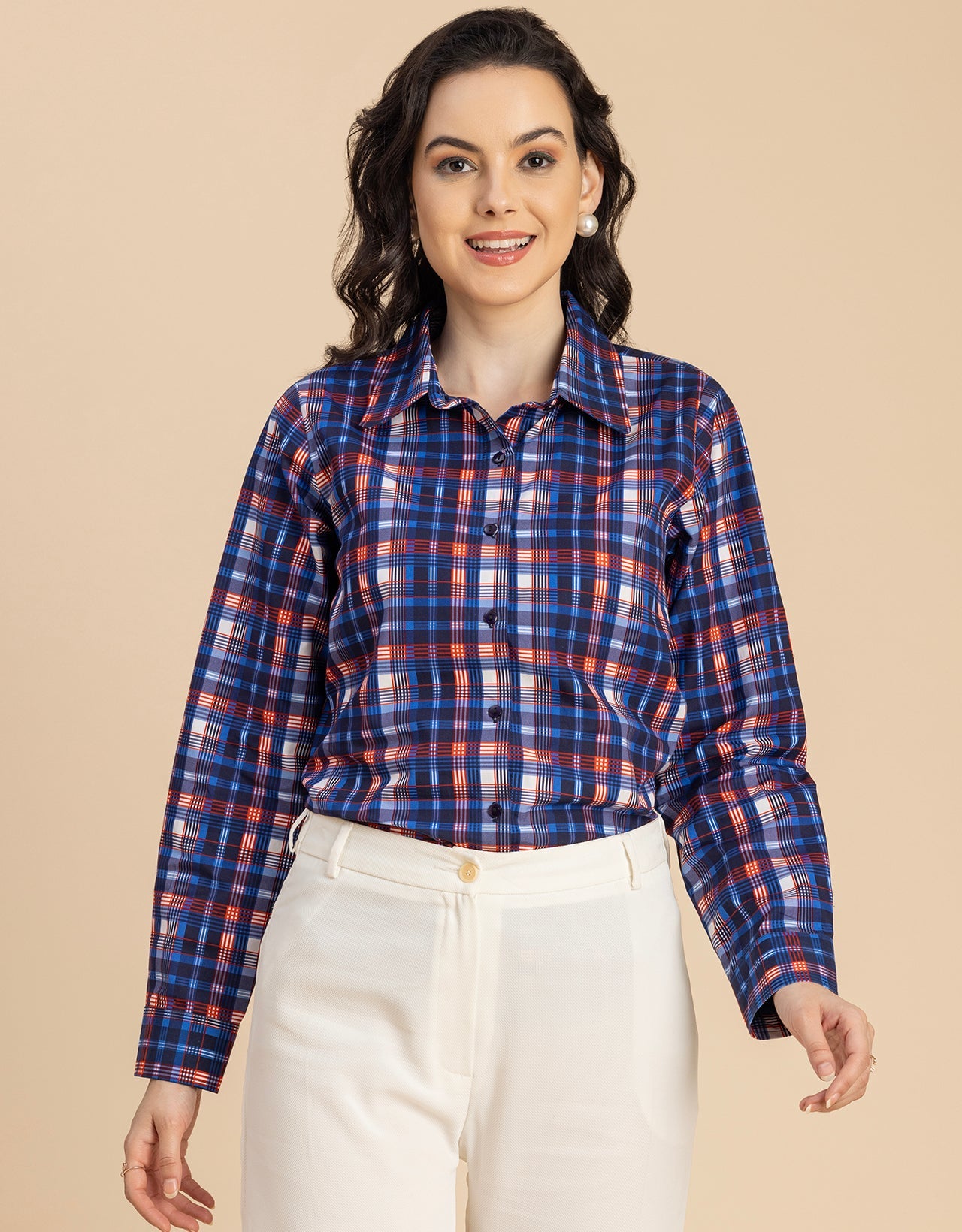 Long Sleeve Spread Collar Cotton Shirt