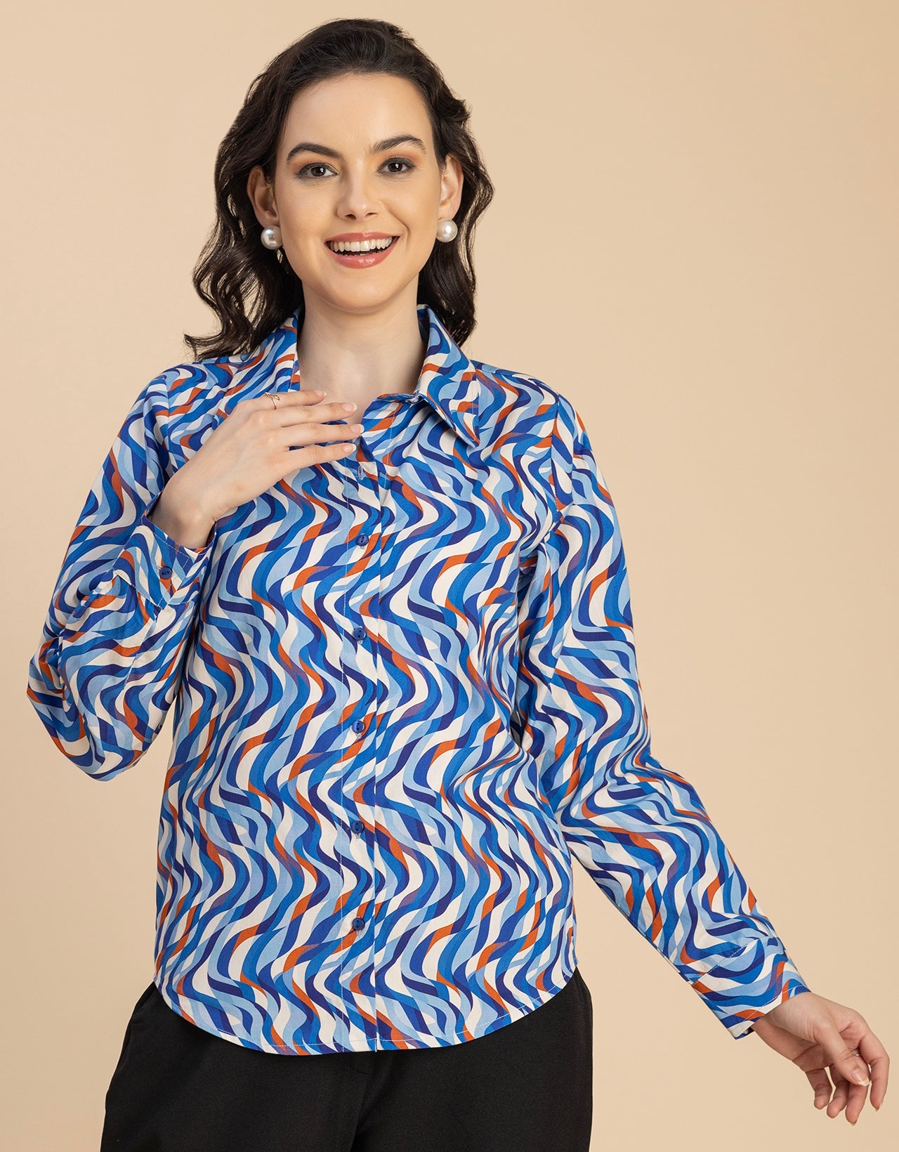 Long Sleeve Spread Collar Cotton Shirt