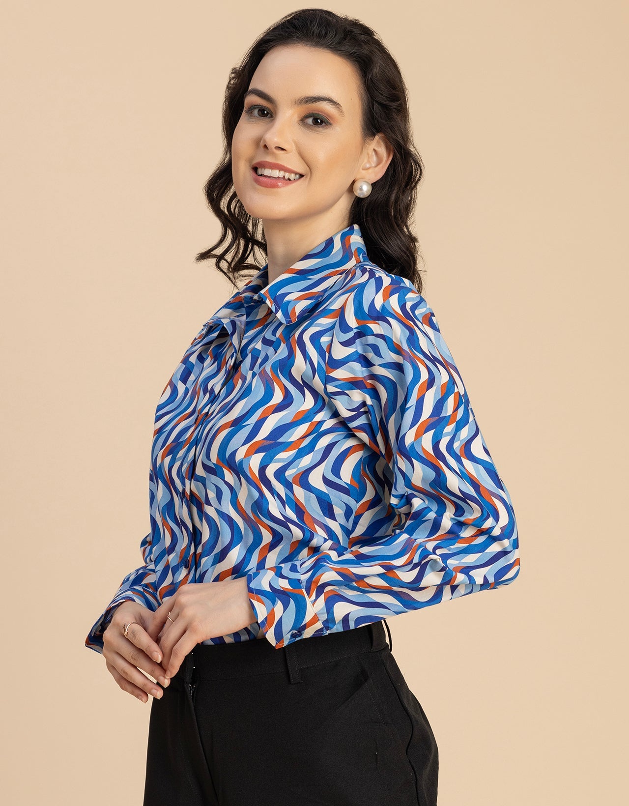 Long Sleeve Spread Collar Cotton Shirt