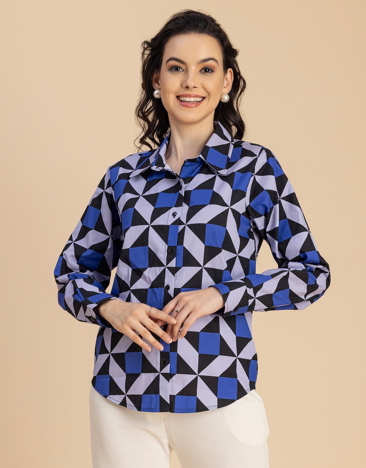 Long Sleeve Spread Collar Cotton Shirt