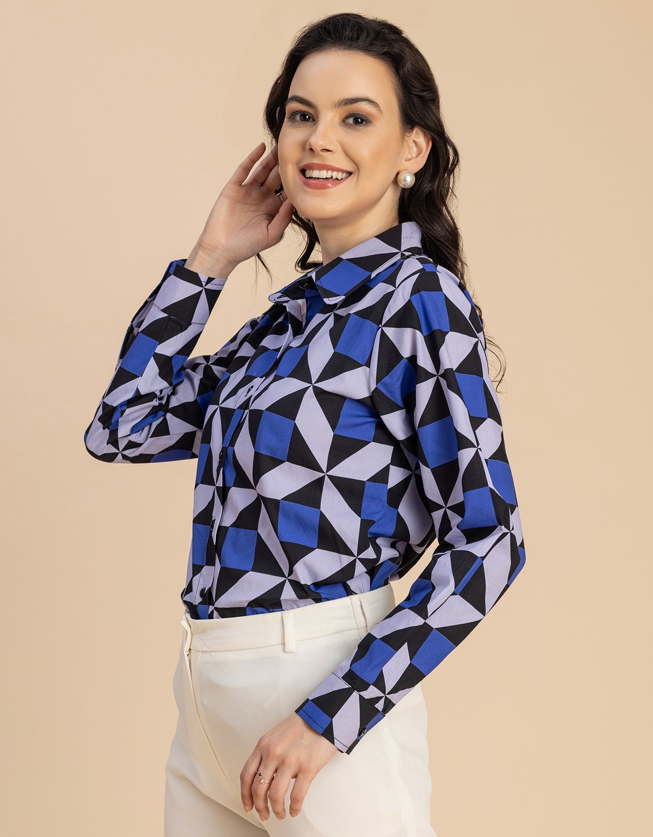 Long Sleeve Spread Collar Cotton Shirt