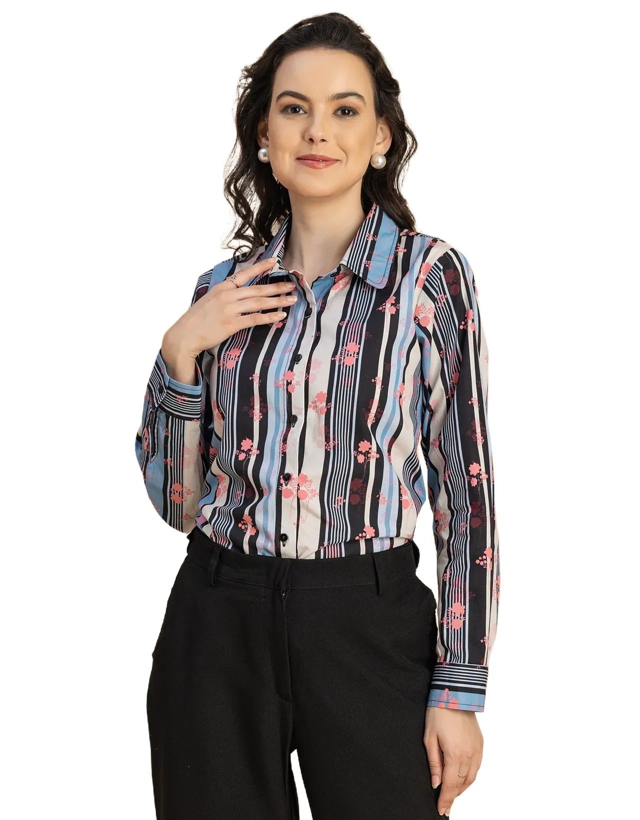 Long Sleeve Spread Collar Cotton Shirt
