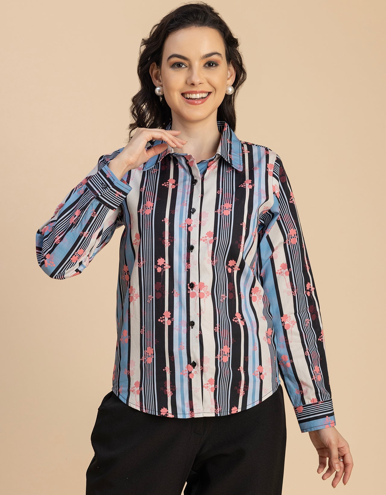 Long Sleeve Spread Collar Cotton Shirt